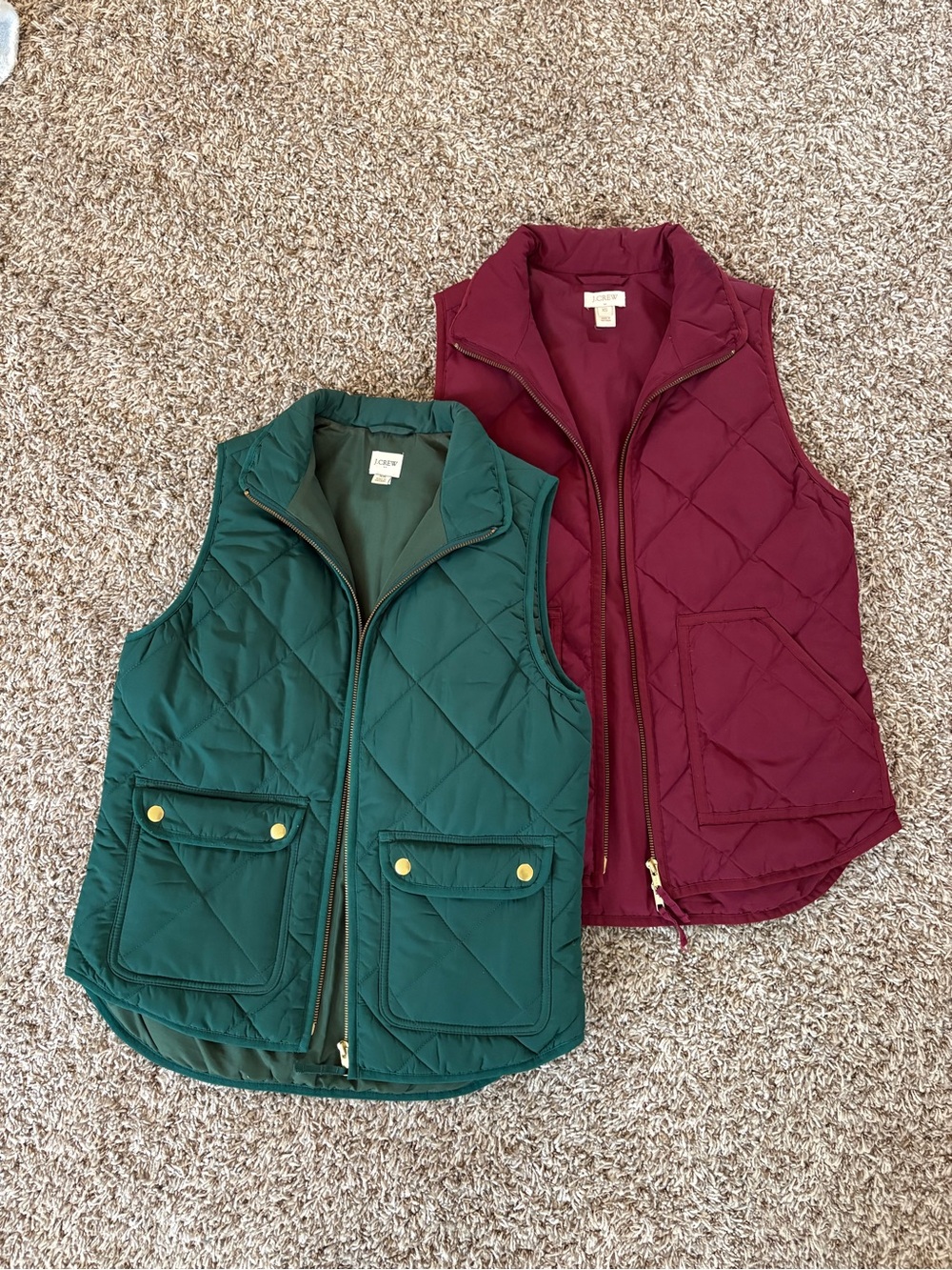 J. Crew Quilted Puffer Vest - Green & Burgundy